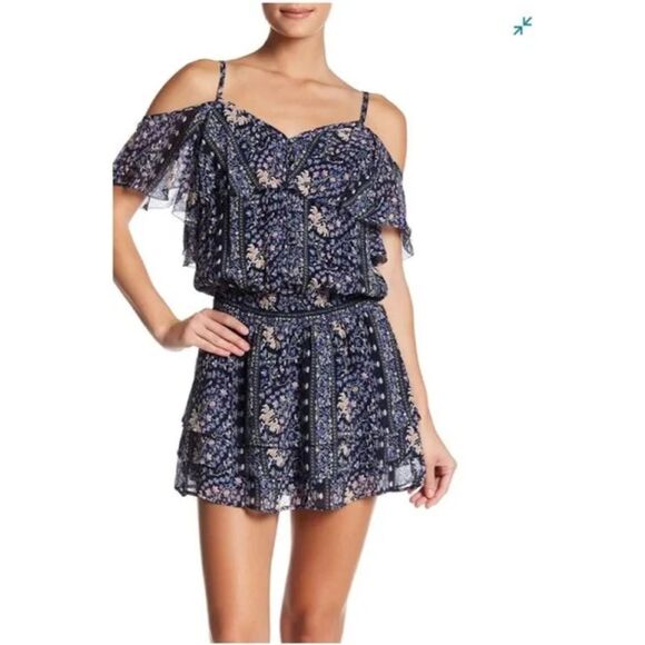 PAIGE Olympia Silk Floral Off Shoulder Mini Dress Sz Medium - Picture 1 of 5